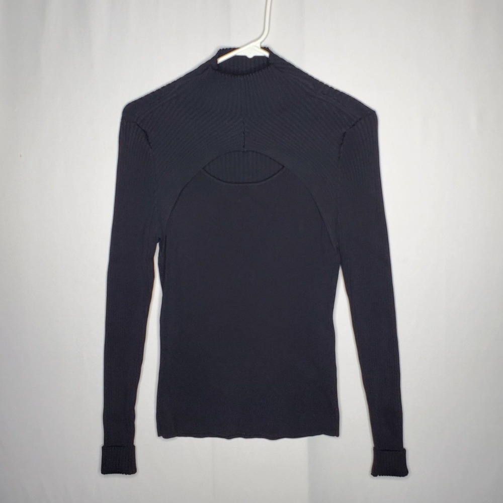 White House Black Market Ribbed Turtleneck Women Large Cutout Mock Retro Y2K 00s